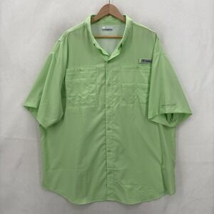 Columbia PFG Shirt Mens 2XL Green Omni-Shade Short Sleeve Button Up Fishing